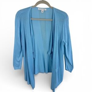 Emaline‎ Petite Light Blue Open Front Cardigan Mesh Knit 3/4 Sleeve Viscose PM